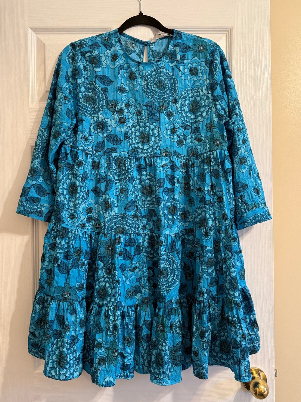 Zara Blue Floral Tiered Long Sleeve Dress